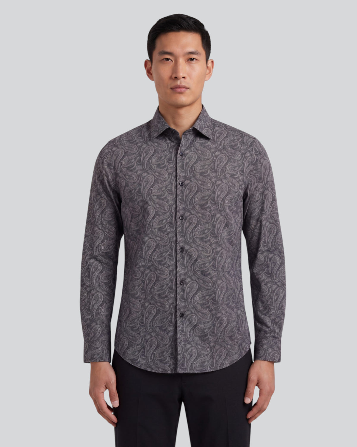 MORRIS MAURICE PAISLEY SMOKE MEN'S PRINTED COTTON BUTTON-DOWN SHIRT