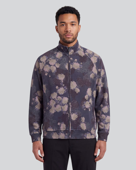 NEVILLE LANS FLORAL BLACK MEN'S FULL-ZIP KNIT JACKET