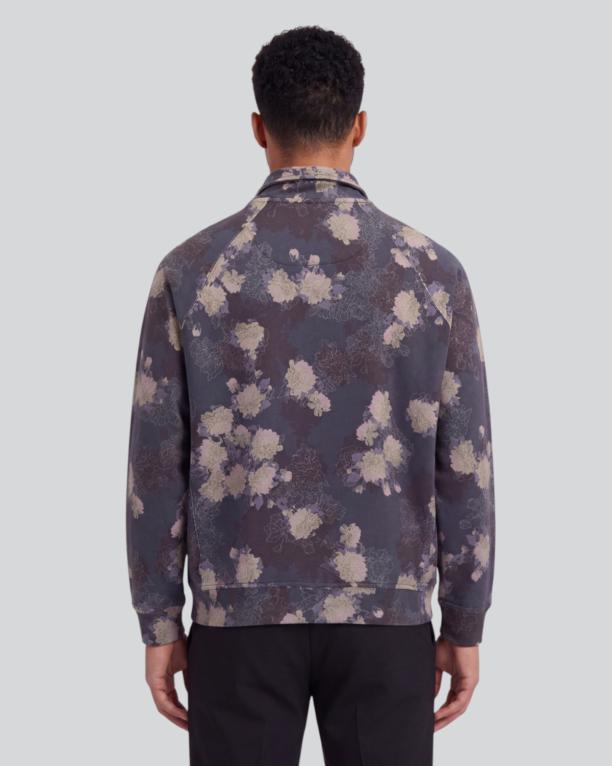 NEVILLE LANS FLORAL BLACK MEN'S FULL-ZIP KNIT JACKET