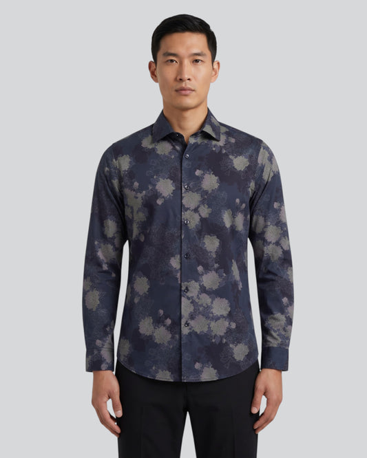 NIGEL LANS FLORAL BLACK MEN'S PRINTED COTTON LONG-SLEEVE SHIRT