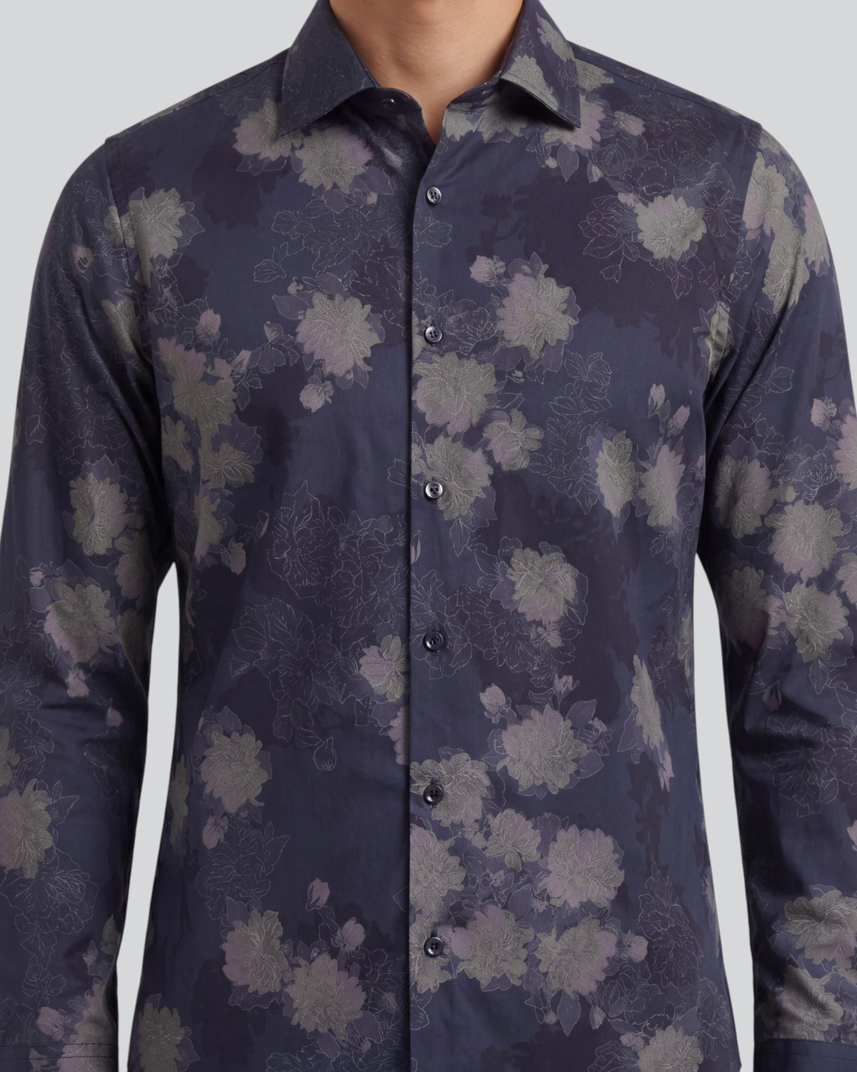 NIGEL LANS FLORAL BLACK MEN'S PRINTED COTTON LONG-SLEEVE SHIRT