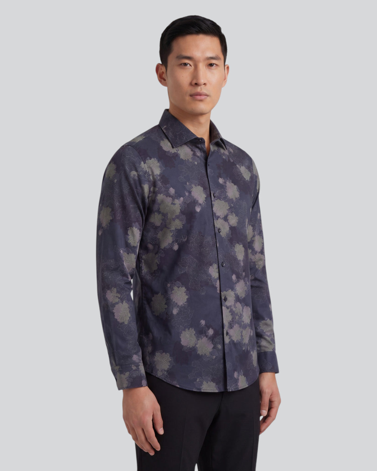 NIGEL LANS FLORAL BLACK MEN'S PRINTED COTTON LONG-SLEEVE SHIRT