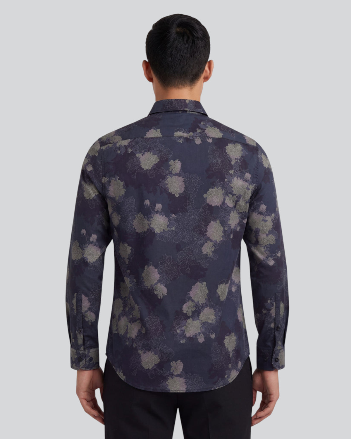 NIGEL LANS FLORAL BLACK MEN'S PRINTED COTTON LONG-SLEEVE SHIRT