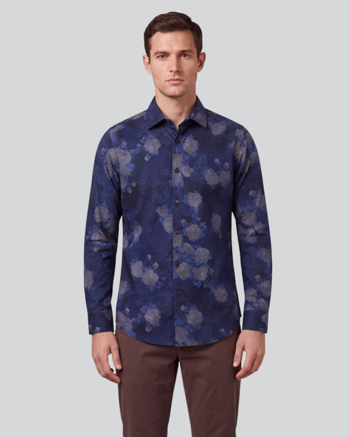NIGEL LANS FLORAL NAVY MEN'S PRINTED COTTON LONG-SLEEVE SHIRT