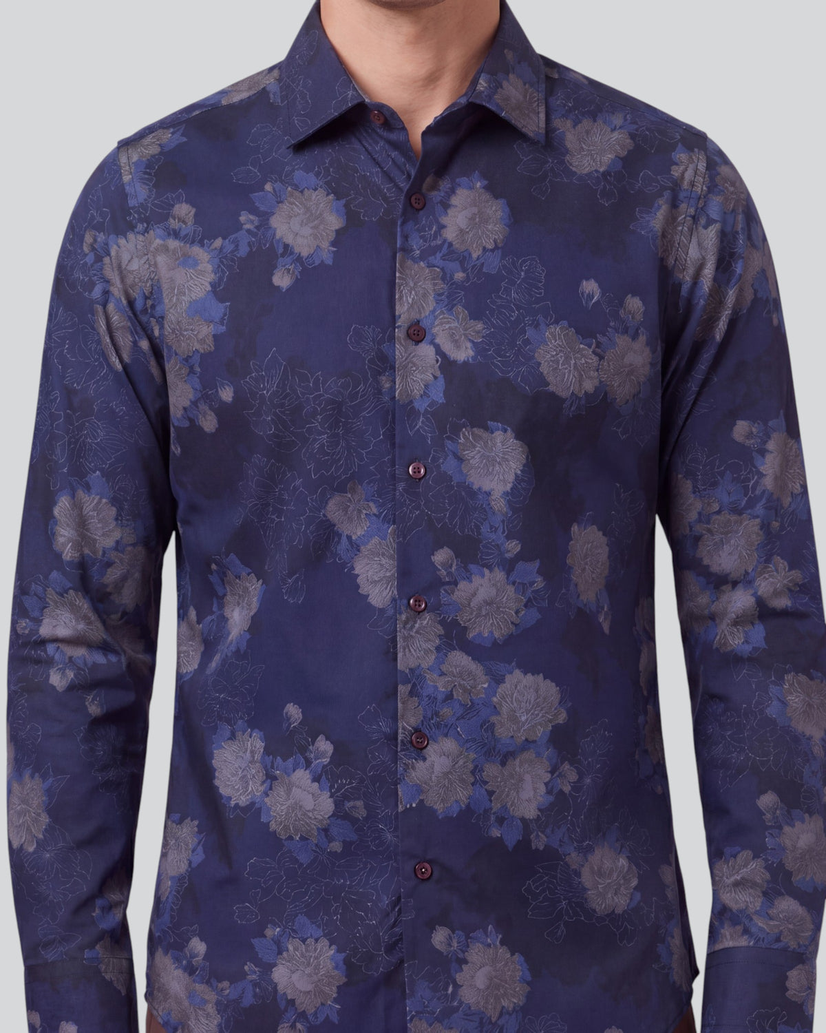 NIGEL LANS FLORAL NAVY MEN'S PRINTED COTTON LONG-SLEEVE SHIRT