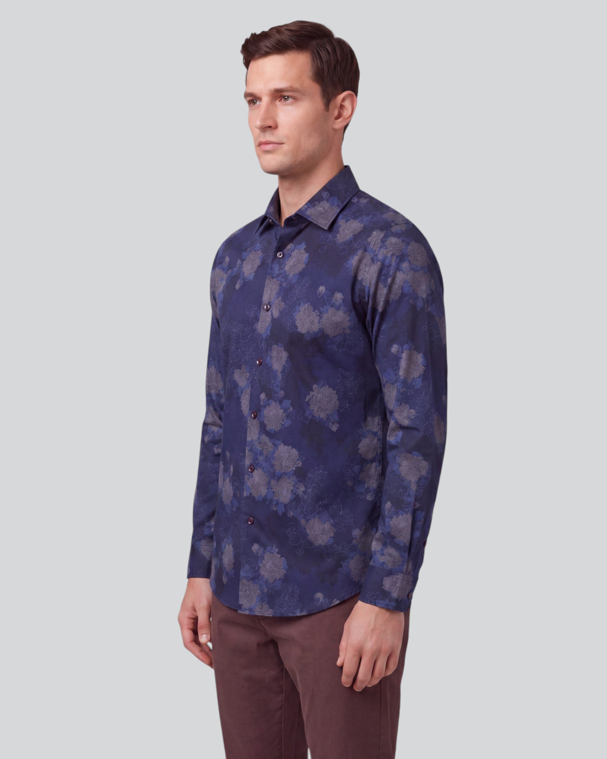 NIGEL LANS FLORAL NAVY MEN'S PRINTED COTTON LONG-SLEEVE SHIRT