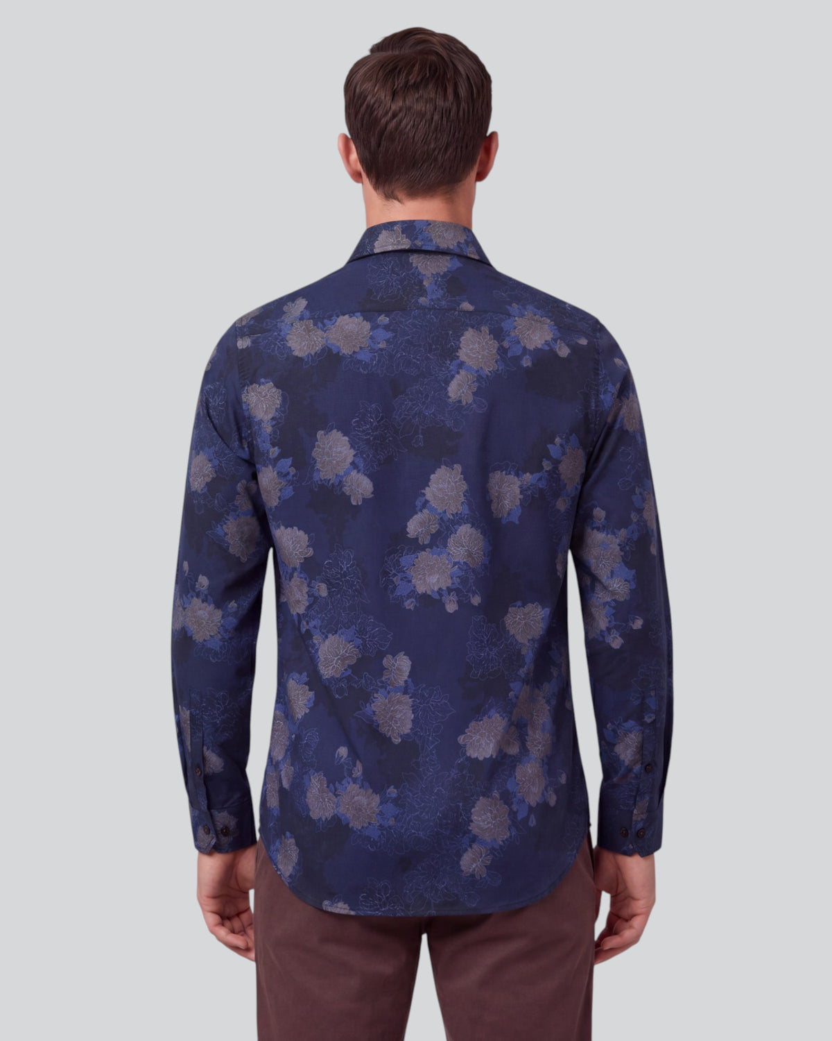 NIGEL LANS FLORAL NAVY MEN'S PRINTED COTTON LONG-SLEEVE SHIRT