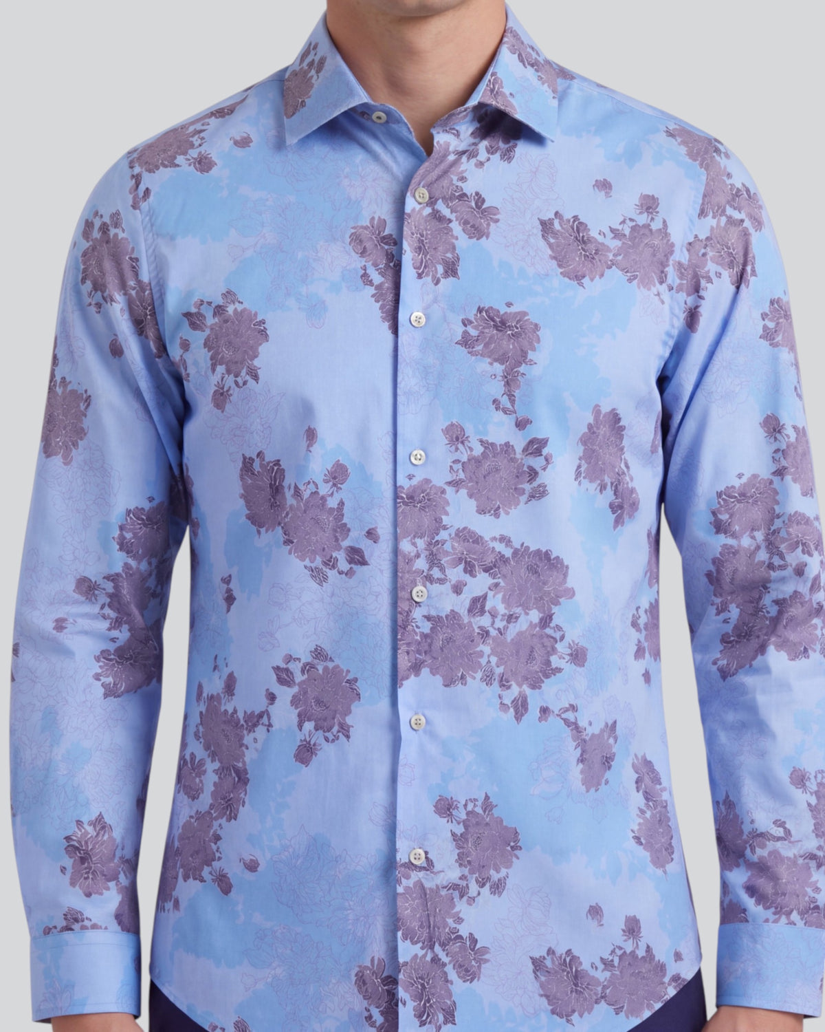 NIGEL LANS FLORAL BLUE MEN'S PRINTED COTTON LONG-SLEEVE SHIRT