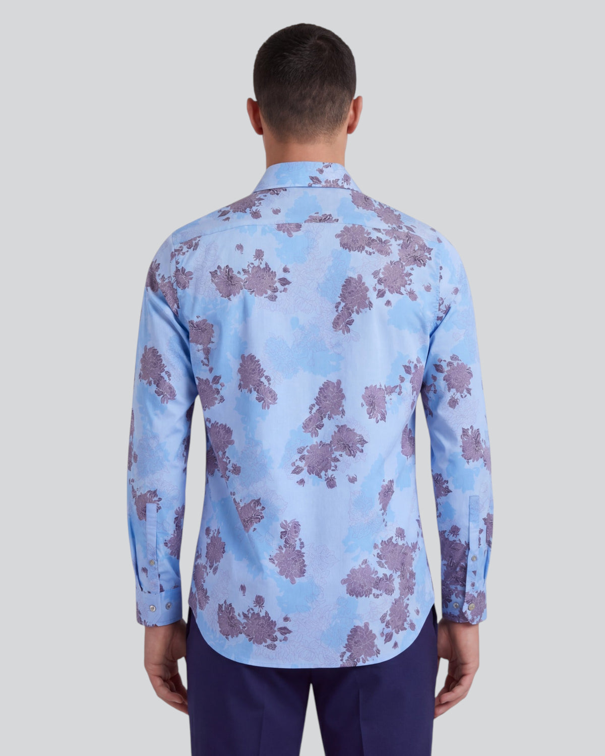 NIGEL LANS FLORAL BLUE MEN'S PRINTED COTTON LONG-SLEEVE SHIRT