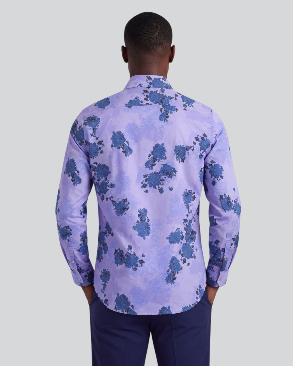 NIGEL LANS FLORAL LAVENDER MEN'S PRINTED COTTON LONG-SLEEVE SHIRT