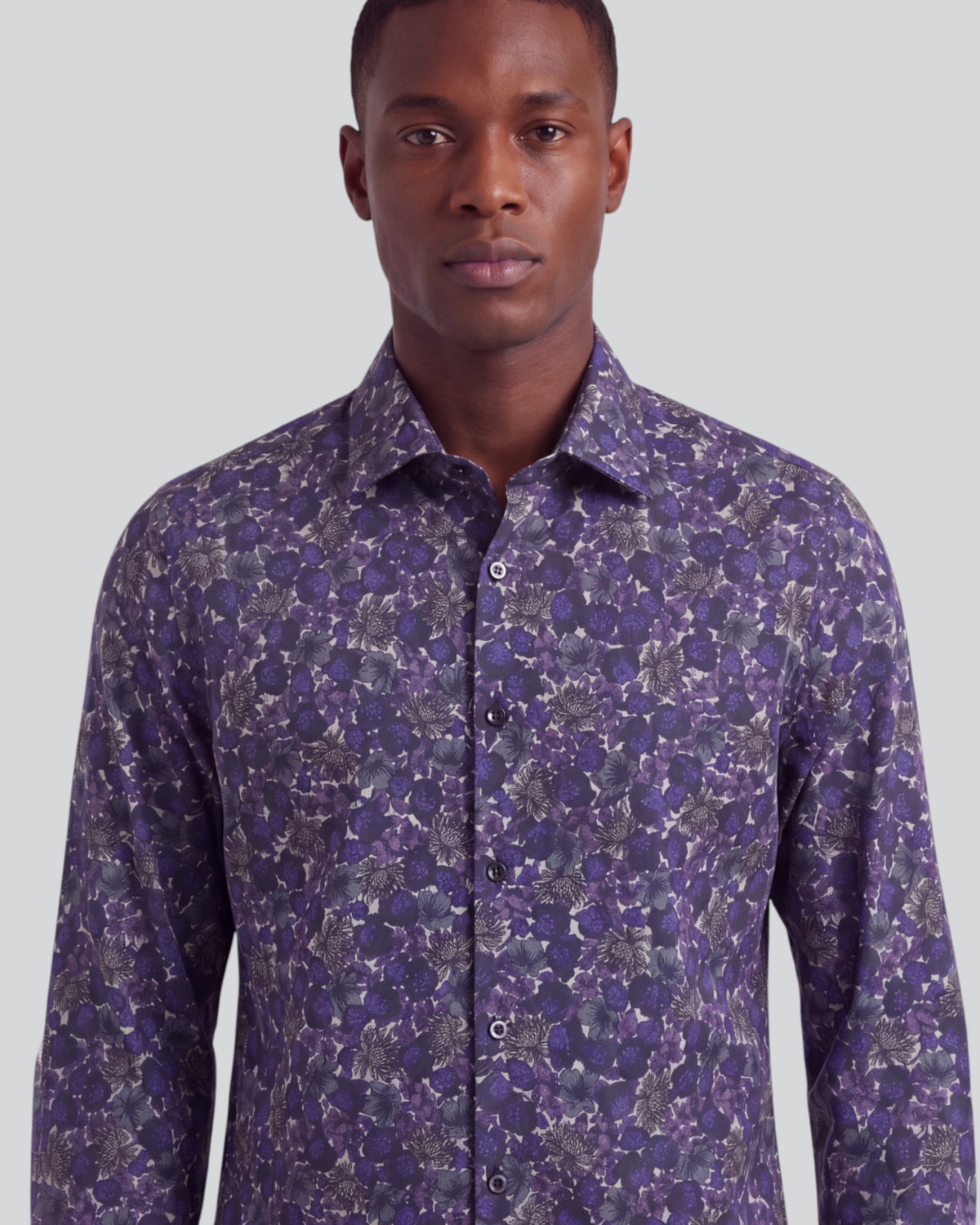 NIGEL TERNBERG FLORAL BLACK MEN'S PRINTED COTTON LONG-SLEEVE SHIRT