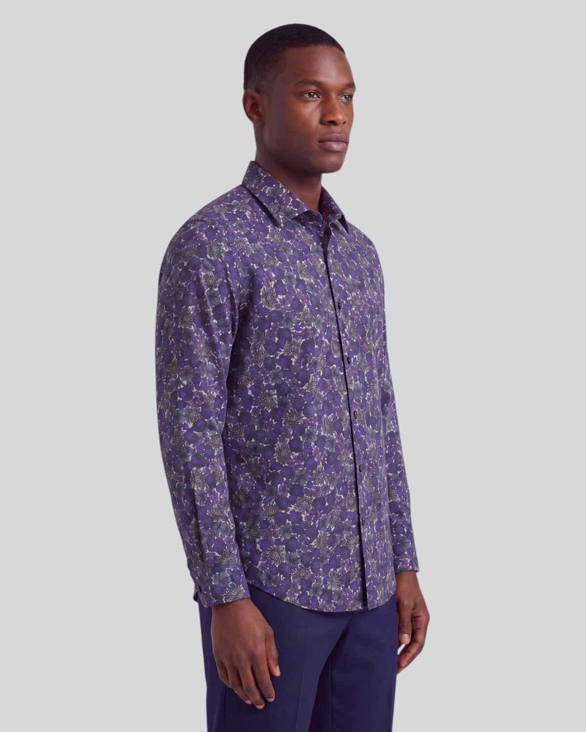 NIGEL TERNBERG FLORAL BLACK MEN'S PRINTED COTTON LONG-SLEEVE SHIRT