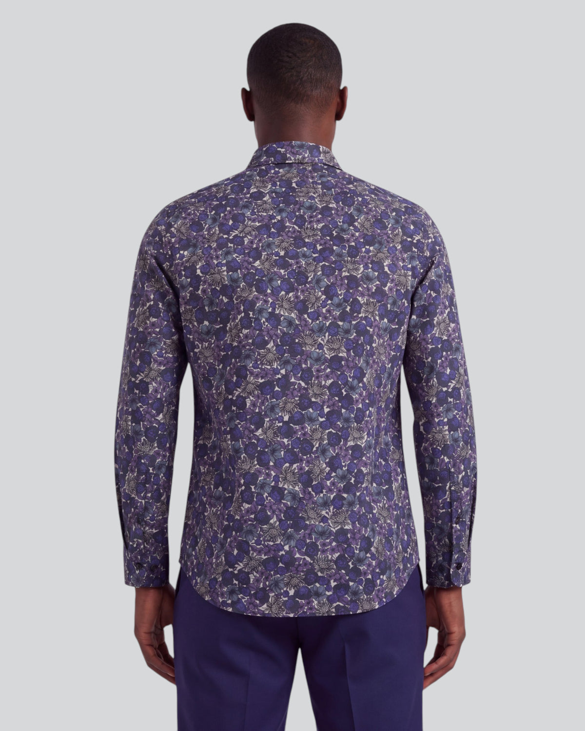 NIGEL TERNBERG FLORAL BLACK MEN'S PRINTED COTTON LONG-SLEEVE SHIRT