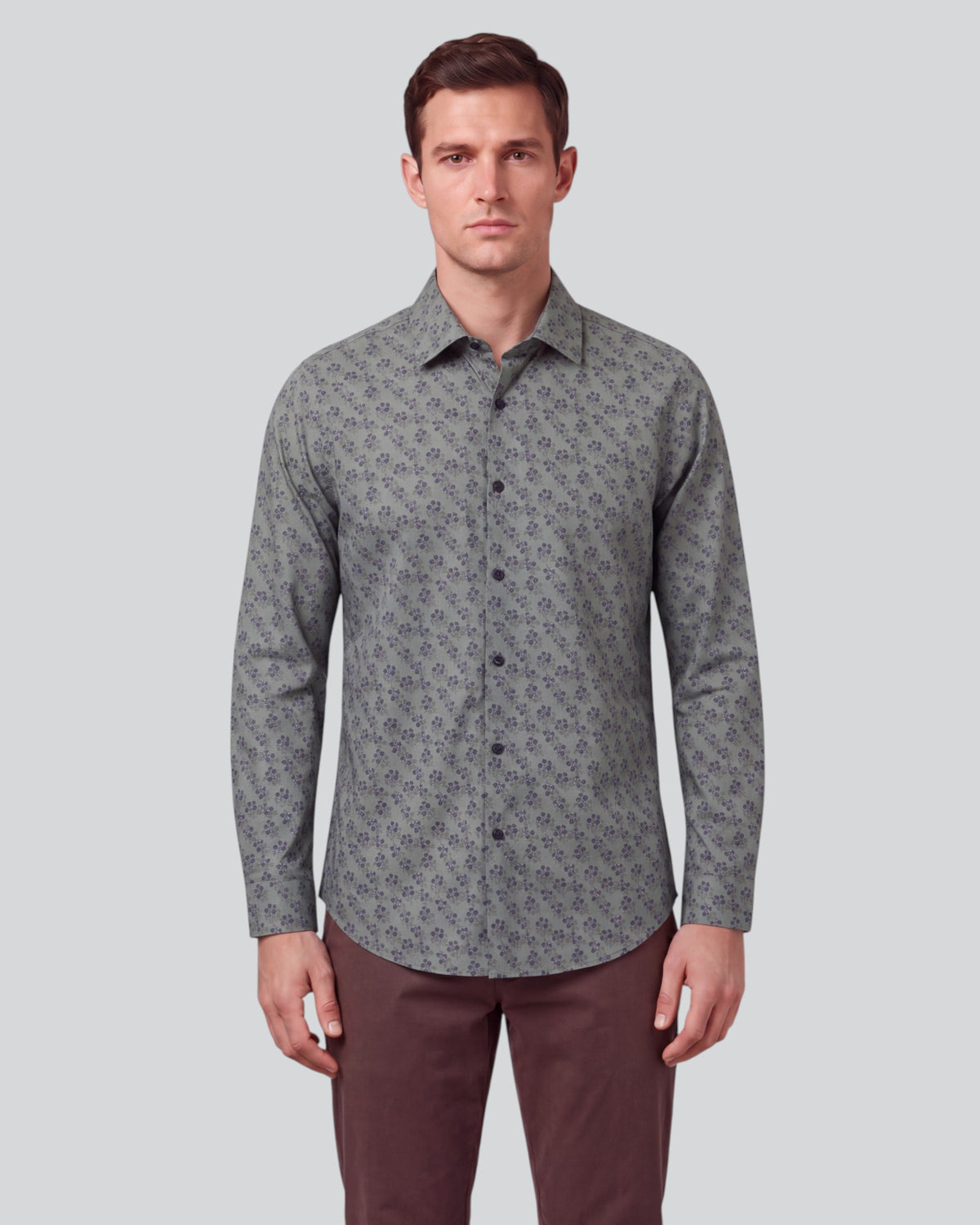 NIGEL VIENNA FLORAL SAGE MEN'S PRINTED COTTON LONG-SLEEVE SHIRT