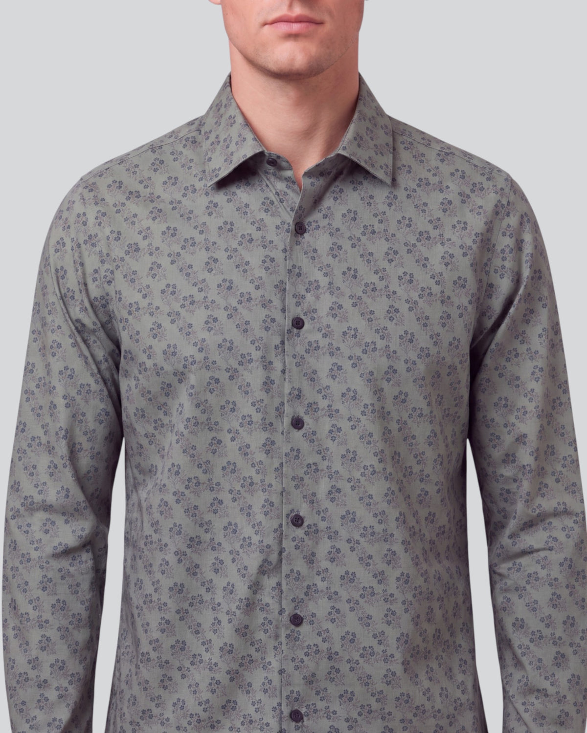 NIGEL VIENNA FLORAL SAGE MEN'S PRINTED COTTON LONG-SLEEVE SHIRT
