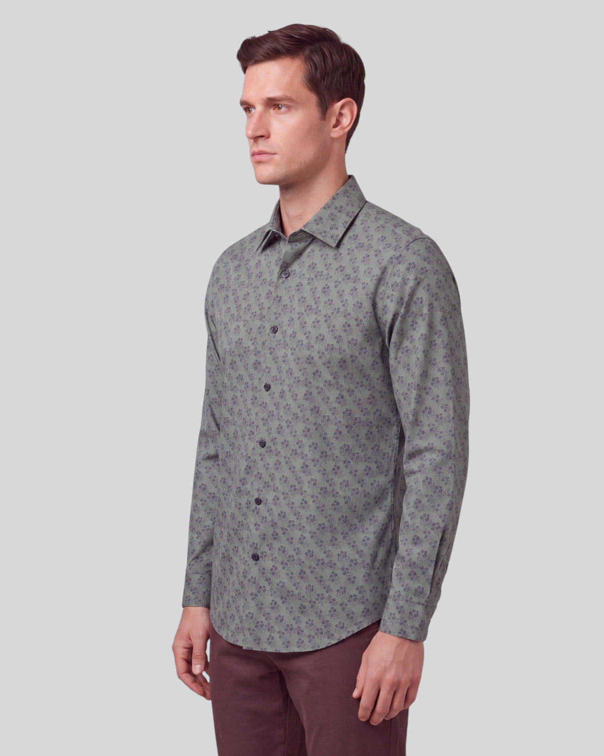 NIGEL VIENNA FLORAL SAGE MEN'S PRINTED COTTON LONG-SLEEVE SHIRT