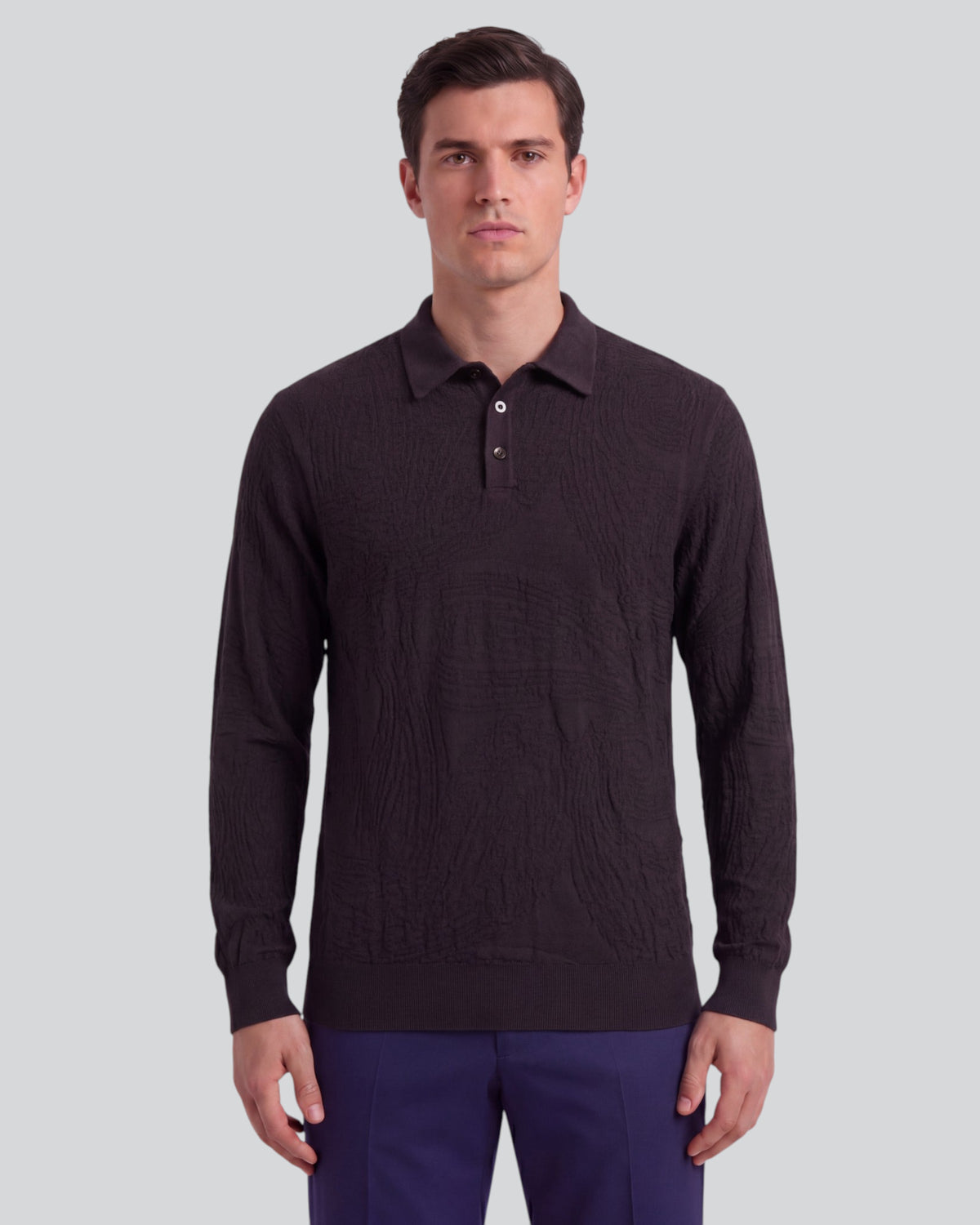 PARKER BROWNIE MEN'S MERINO WOOL TEXTURED POLO SWEATER