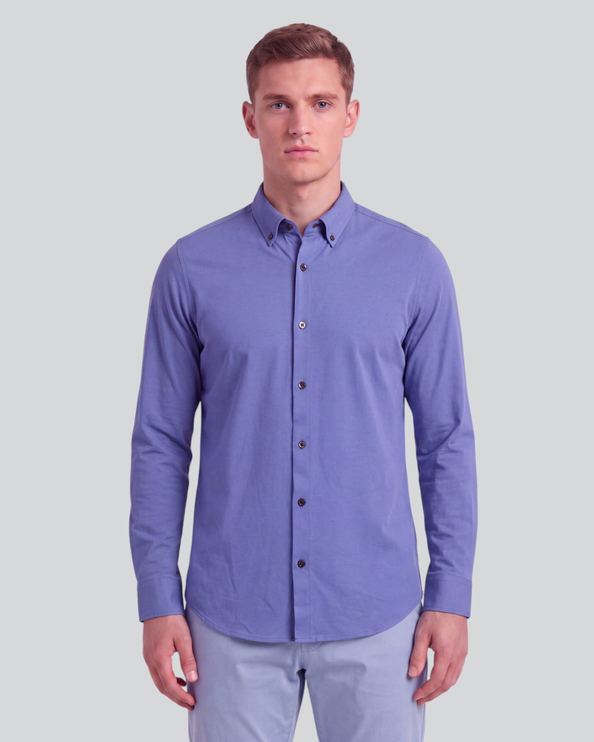 SIMON DAWN BLUE MEN'S STRETCH JERSEY LONG-SLEEVE SHIRT