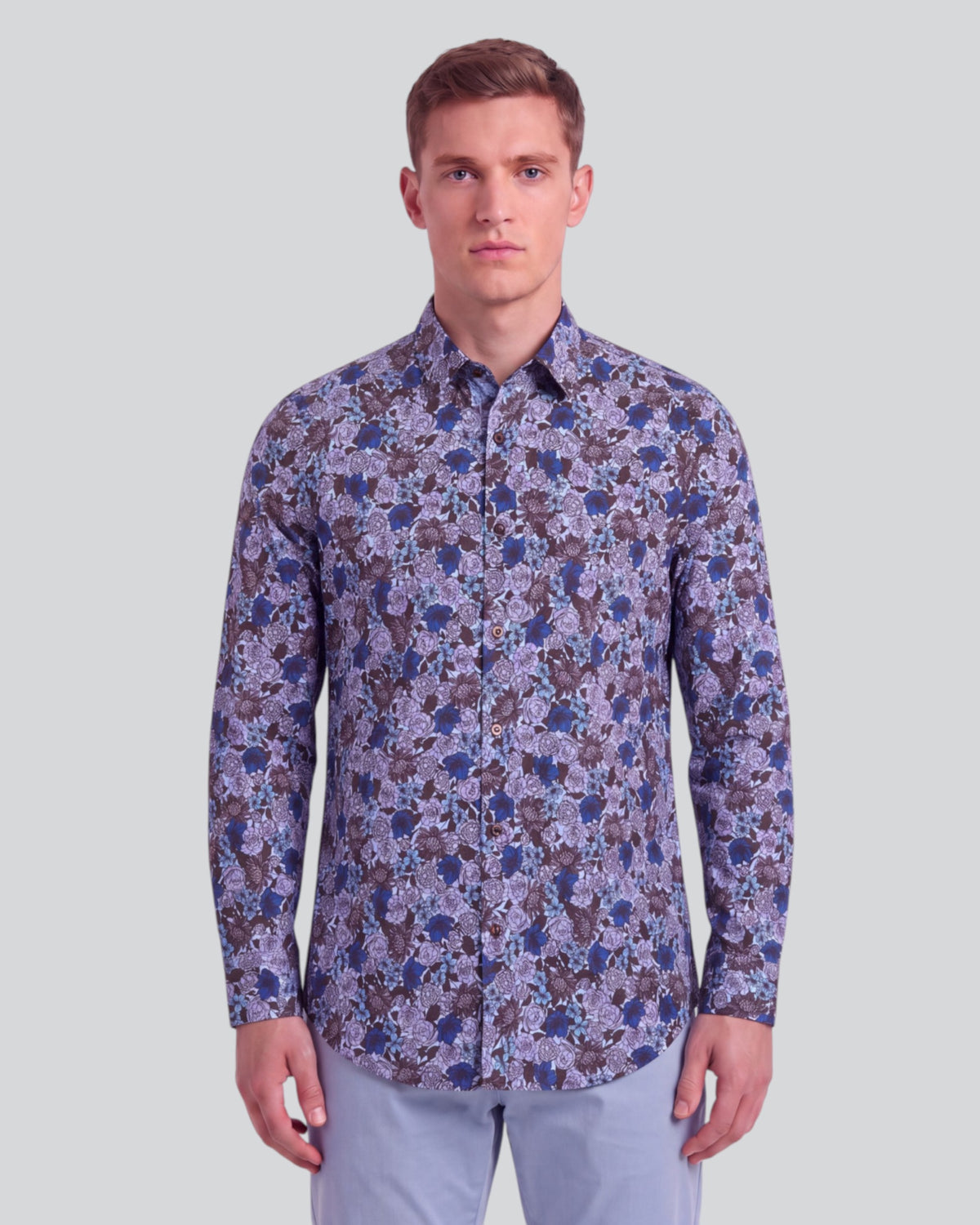 SIMON TERNBERG FLORAL BROWNIE MEN'S STRETCH JERSEY LONG-SLEEVE SHIRT