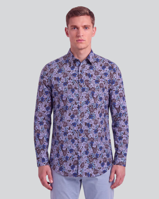 SIMON TERNBERG FLORAL BROWNIE MEN'S STRETCH JERSEY LONG-SLEEVE SHIRT