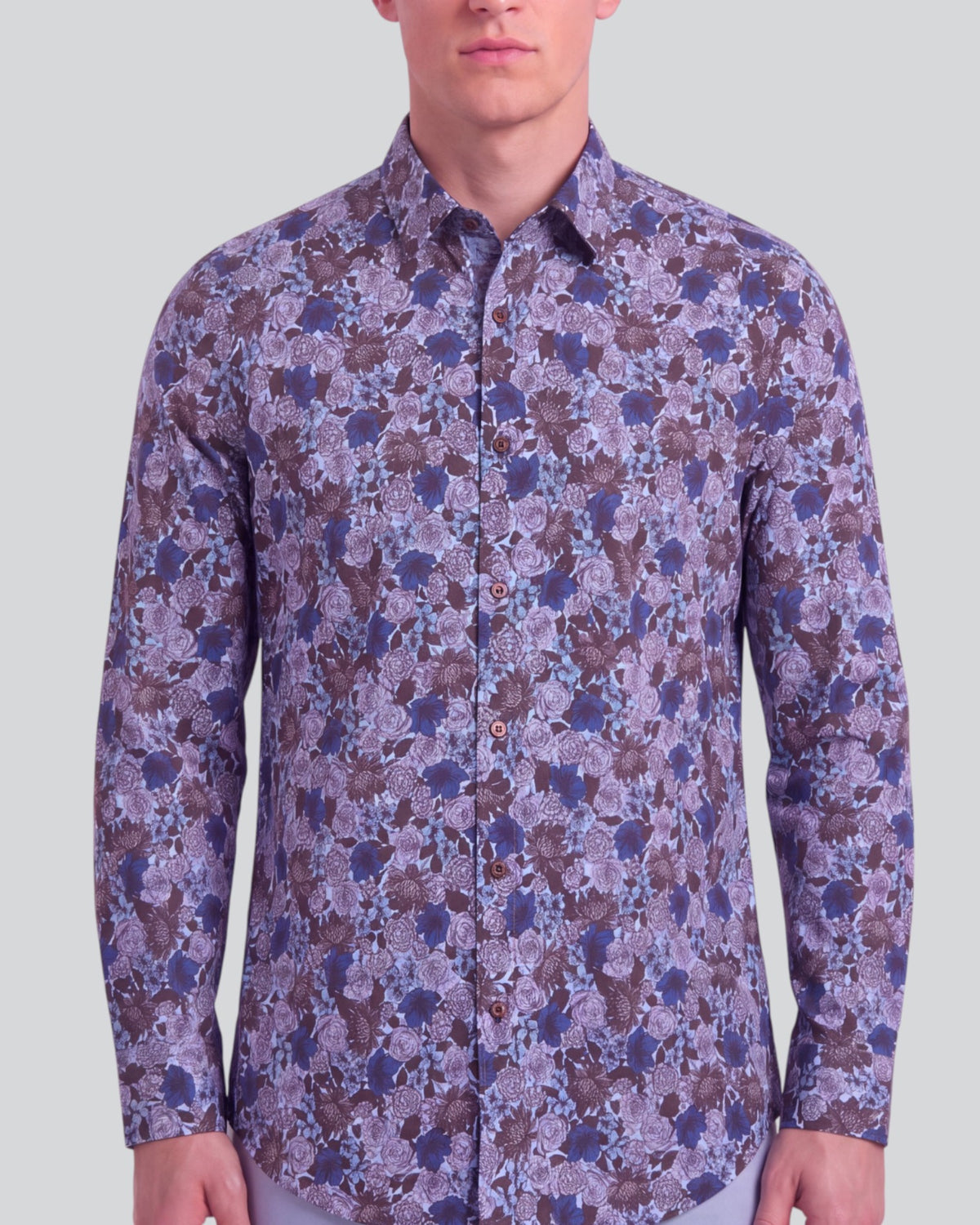 SIMON TERNBERG FLORAL BROWNIE MEN'S STRETCH JERSEY LONG-SLEEVE SHIRT