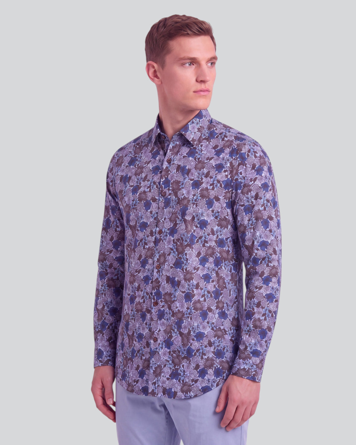 SIMON TERNBERG FLORAL BROWNIE MEN'S STRETCH JERSEY LONG-SLEEVE SHIRT