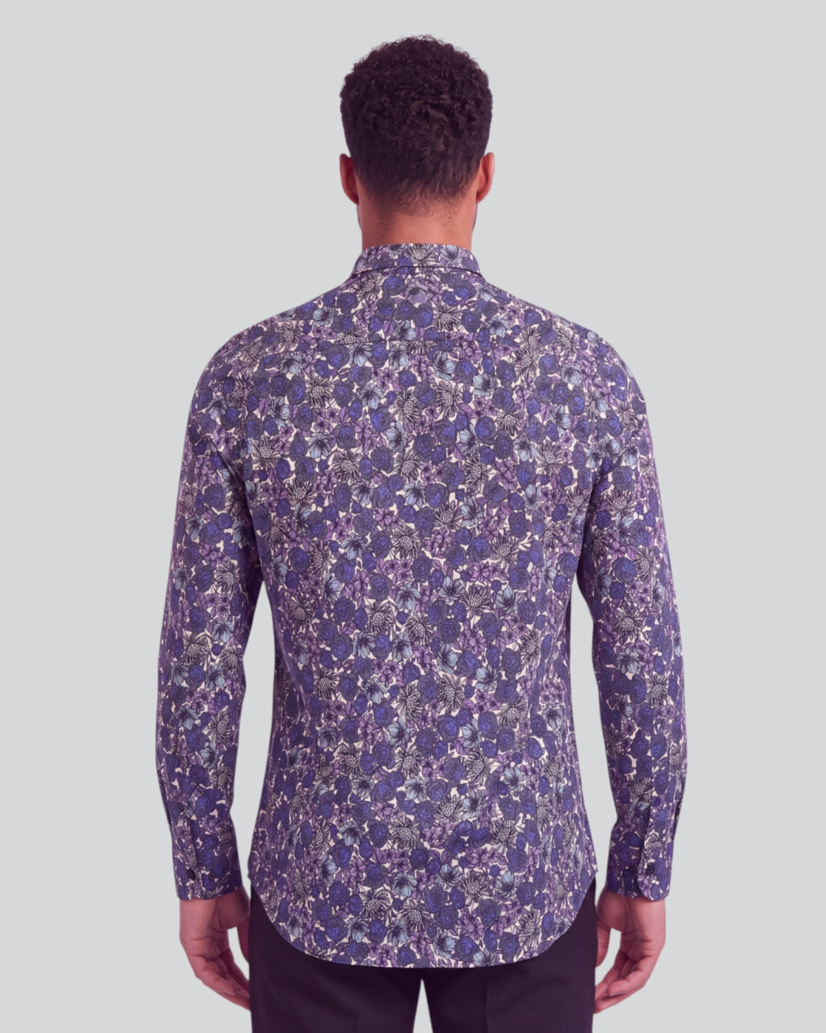 SIMON TERNBERG FLORAL BLACK MEN'S STRETCH JERSEY LONG-SLEEVE SHIRT