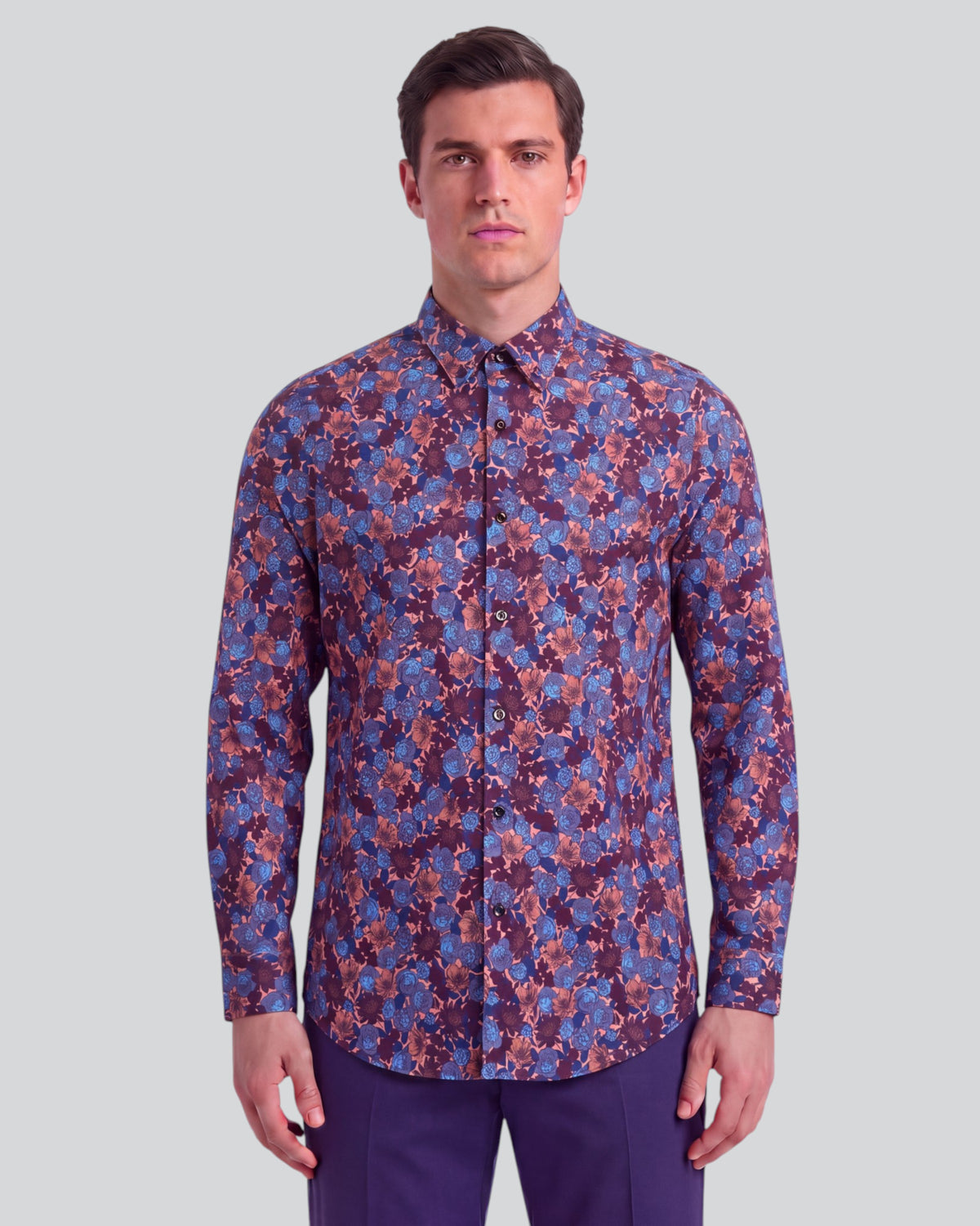 SIMON TERNBERG FLORAL AMBER MEN'S STRETCH JERSEY LONG-SLEEVE SHIRT