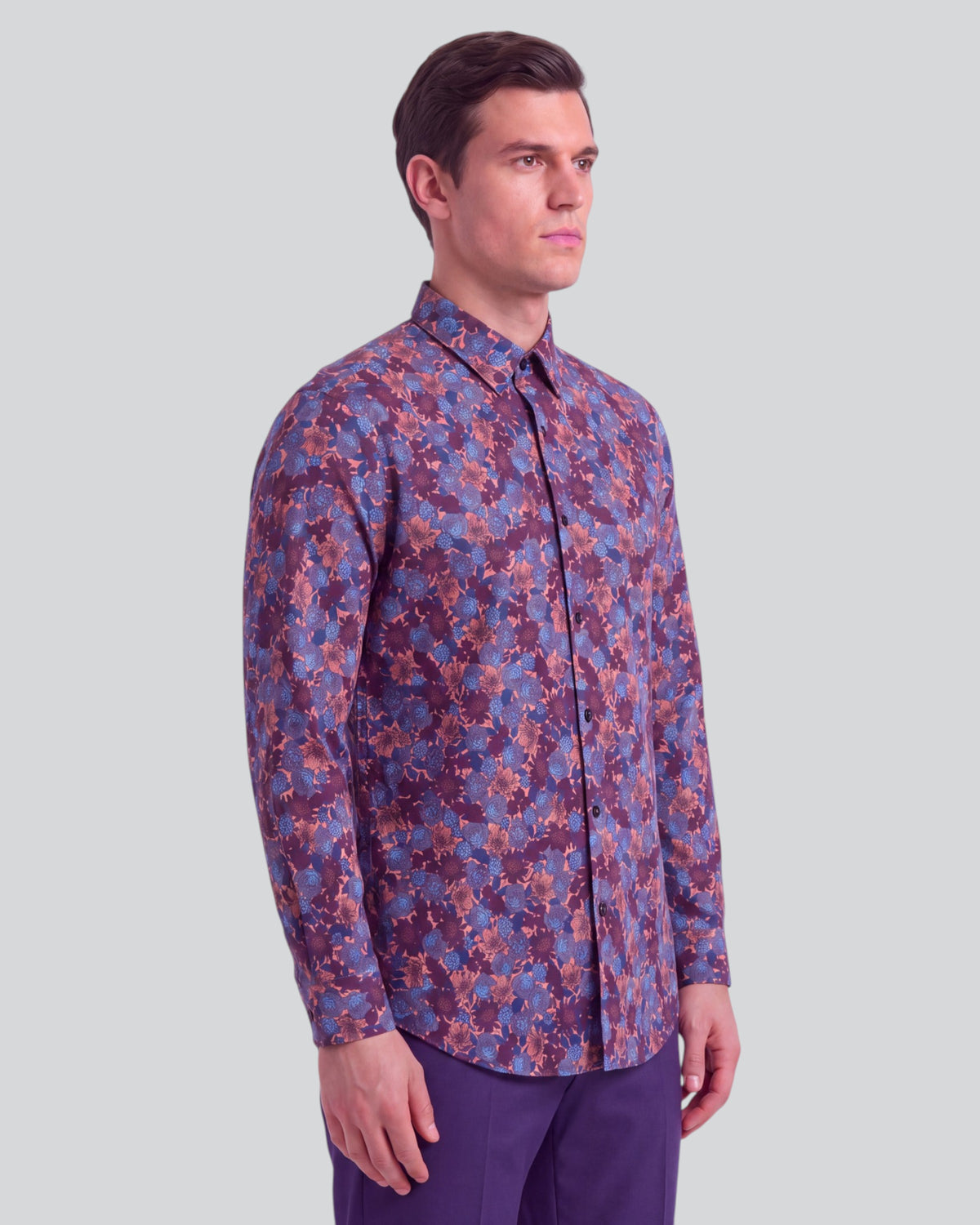 SIMON TERNBERG FLORAL AMBER MEN'S STRETCH JERSEY LONG-SLEEVE SHIRT