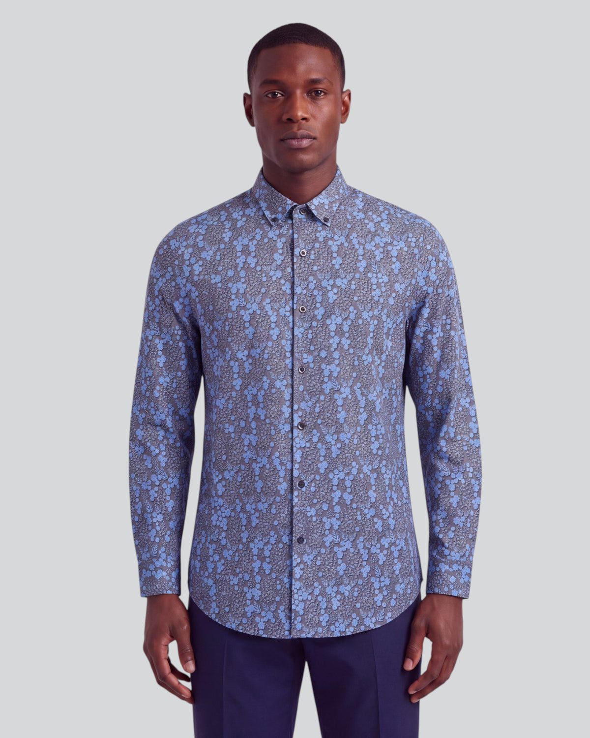 SIMON LECH FLORAL BLACK MEN'S STRETCH JERSEY LONG-SLEEVE SHIRT
