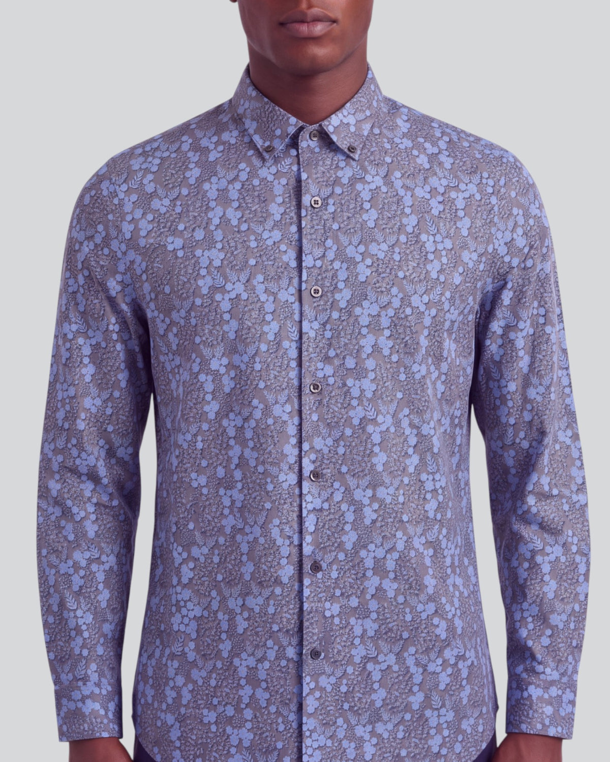 SIMON LECH FLORAL BLACK MEN'S STRETCH JERSEY LONG-SLEEVE SHIRT
