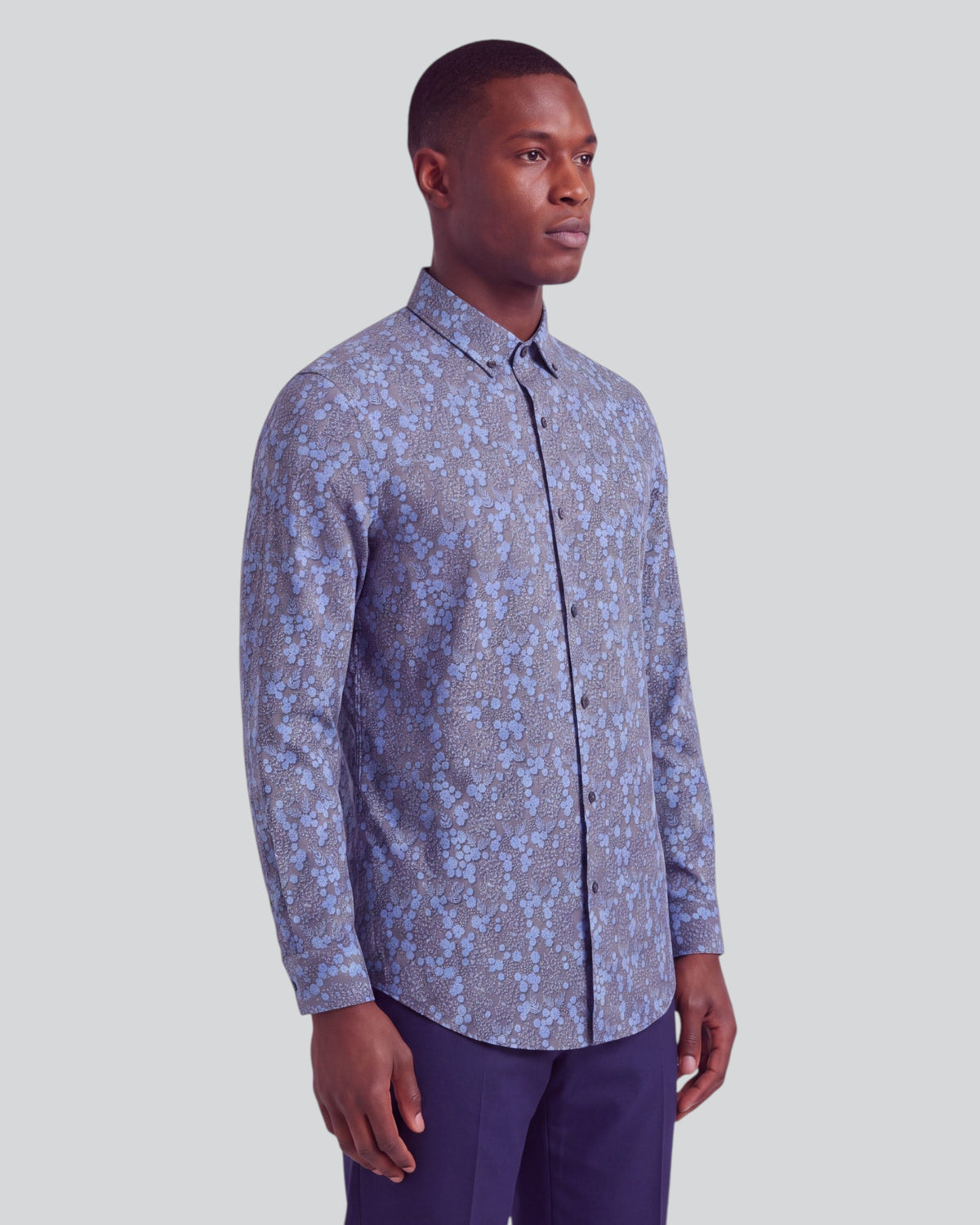 SIMON LECH FLORAL BLACK MEN'S STRETCH JERSEY LONG-SLEEVE SHIRT