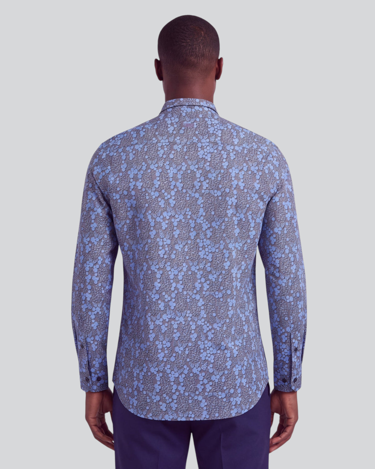 SIMON LECH FLORAL BLACK MEN'S STRETCH JERSEY LONG-SLEEVE SHIRT