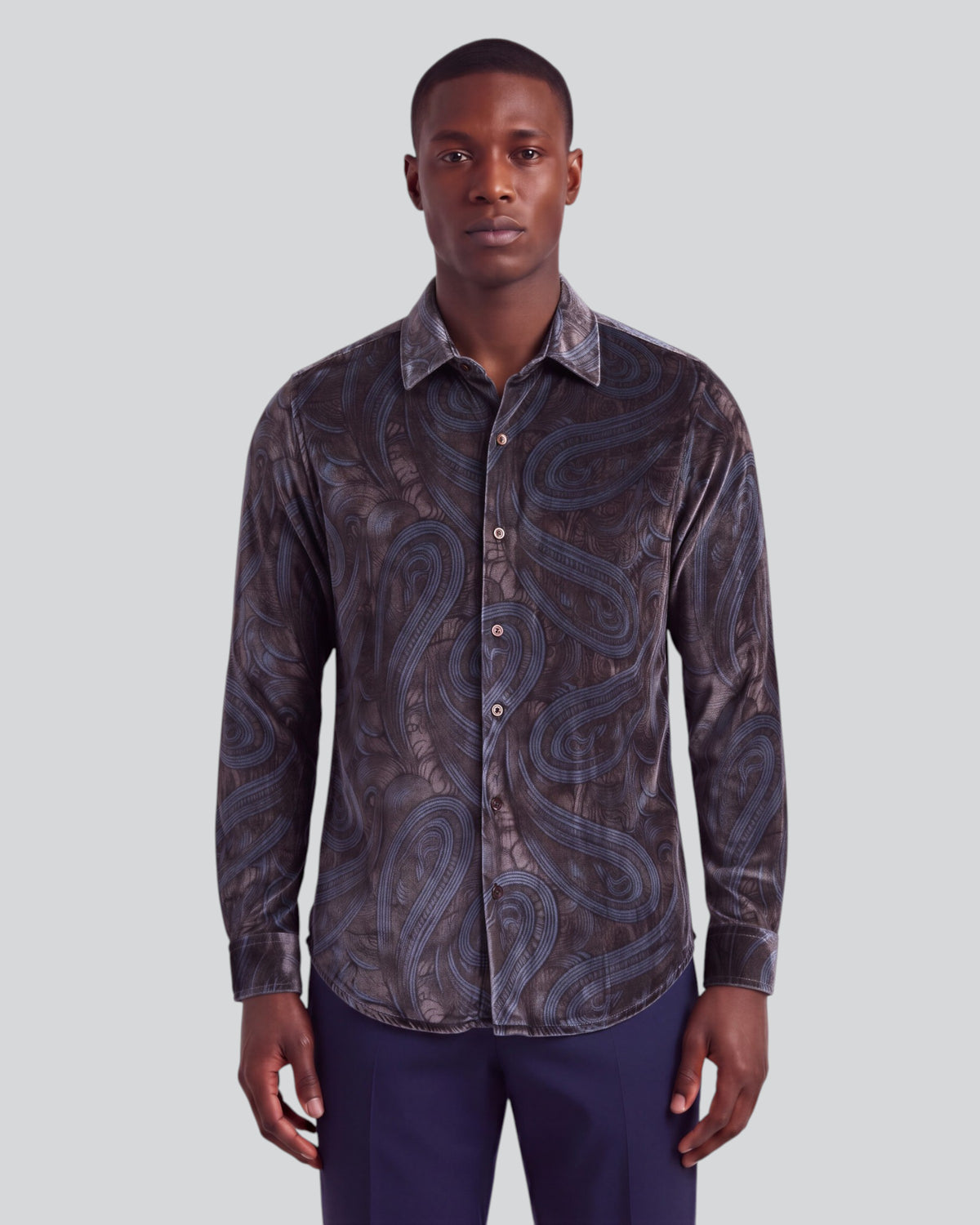 NED PAISLEY BADALONA BROWNIE MEN'S VELVET LONG-SLEEVE SHIRT