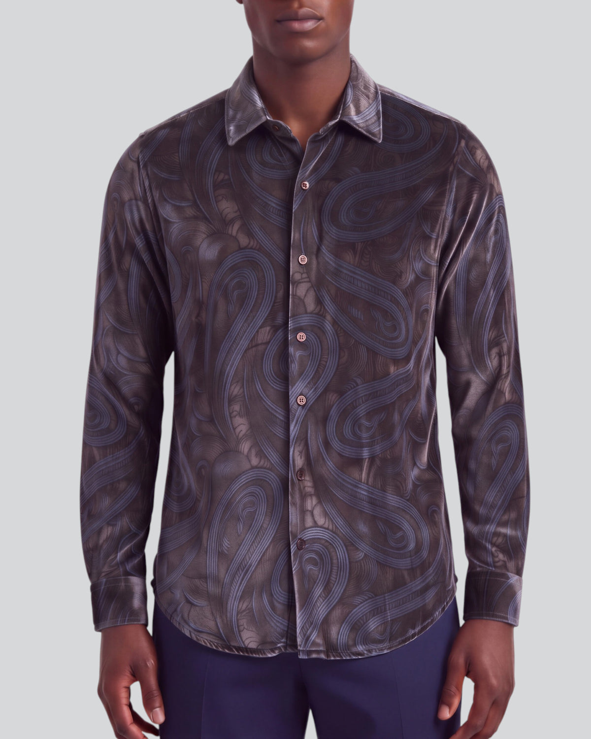 NED PAISLEY BADALONA BROWNIE MEN'S VELVET LONG-SLEEVE SHIRT