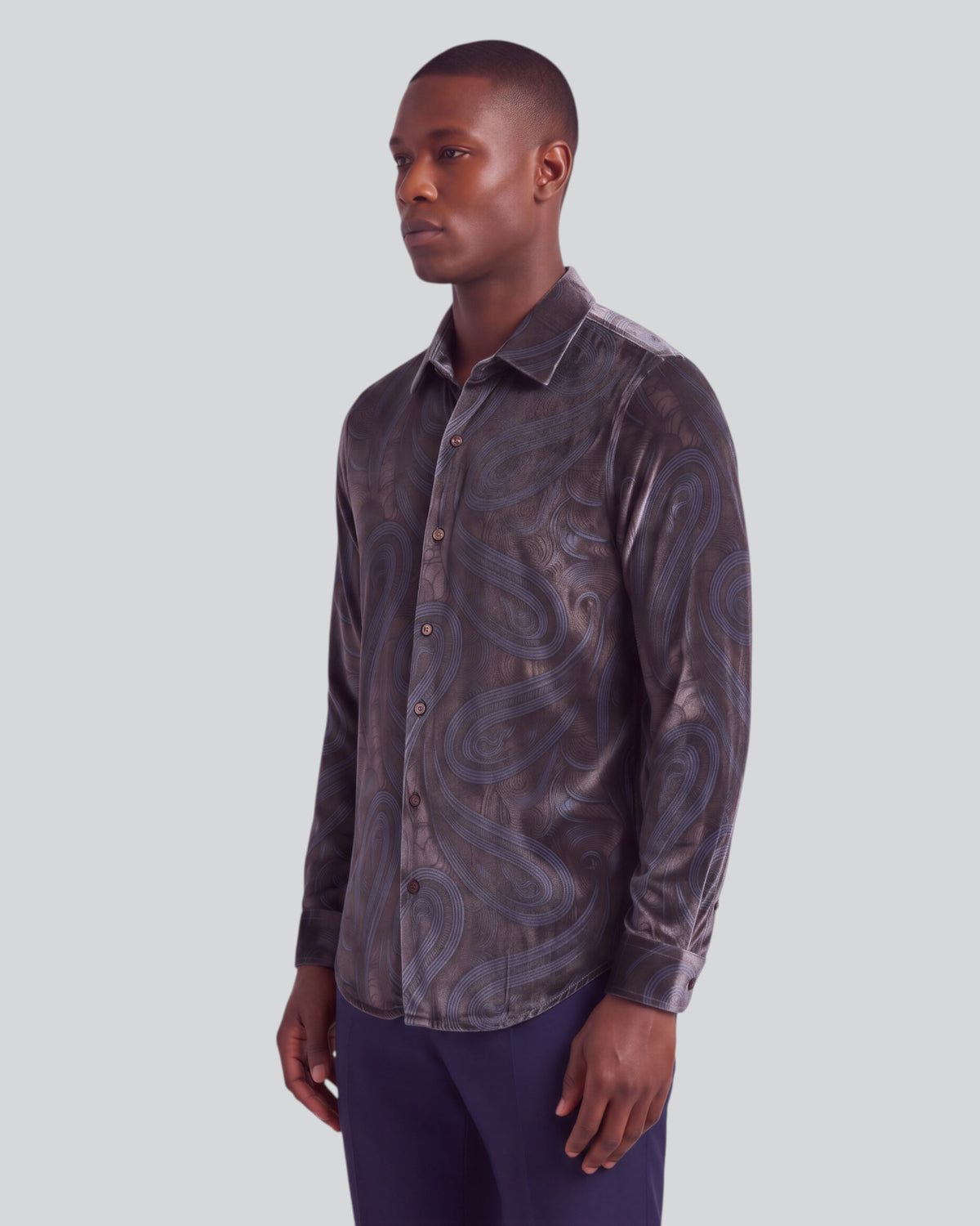 NED PAISLEY BADALONA BROWNIE MEN'S VELVET LONG-SLEEVE SHIRT