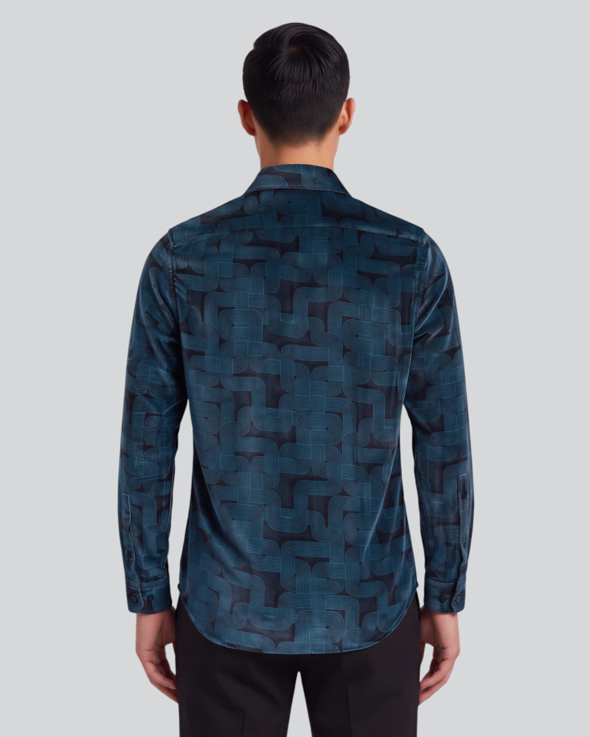 NED BLONS GEO BLACK MEN'S VELVET LONG-SLEEVE SHIRT