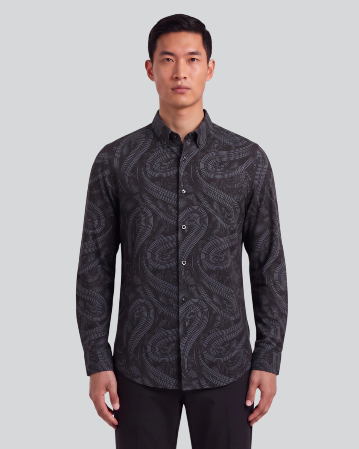 SHAWN PAISLEY BADALONA ANTHRACITE MEN'S EXTRA-FINE MERINO LONG-SLEEVE SHIRT