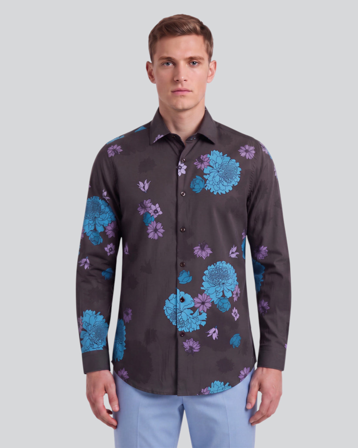 NORMAN WINTER FLOWERS BROWNIE MEN'S PRINTED COTTON LONG-SLEEVE SHIRT