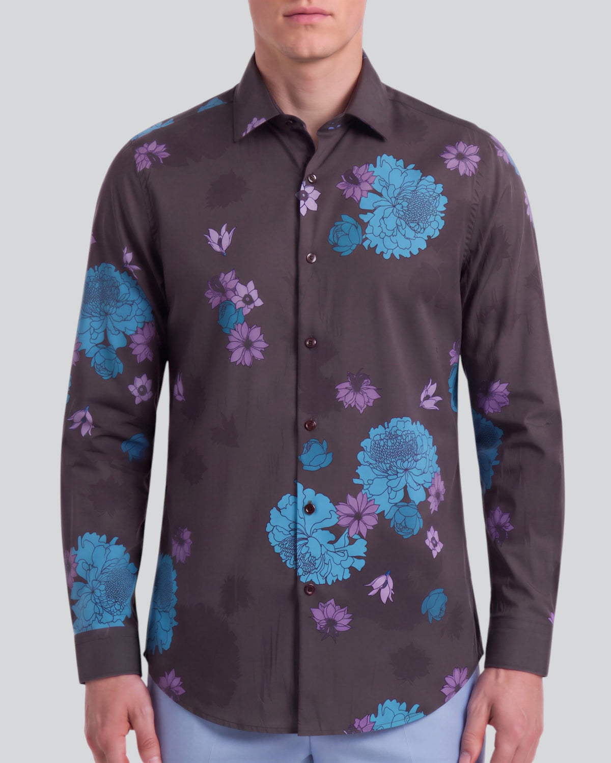 NORMAN WINTER FLOWERS BROWNIE MEN'S PRINTED COTTON LONG-SLEEVE SHIRT