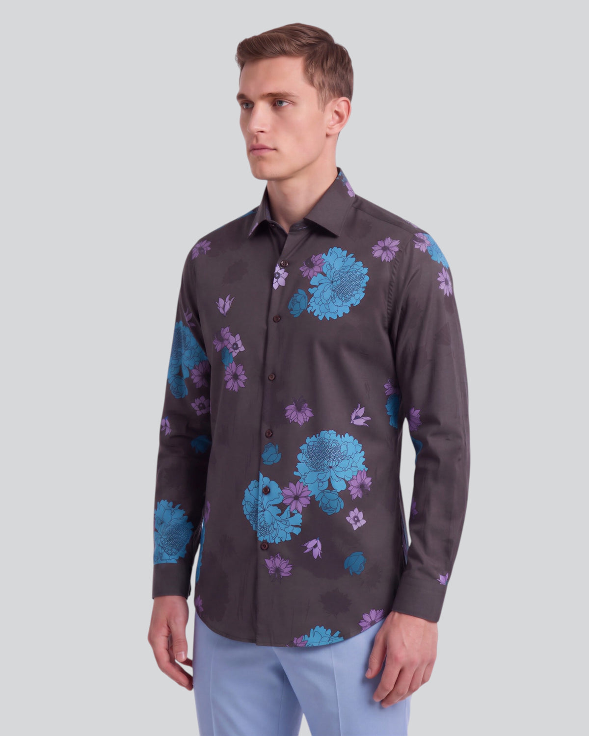 NORMAN WINTER FLOWERS BROWNIE MEN'S PRINTED COTTON LONG-SLEEVE SHIRT