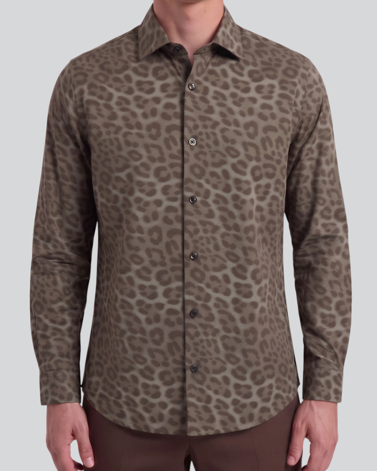 NORMAN LEOPARD SAGE MEN'S PRINTED COTTON LONG-SLEEVE SHIRT