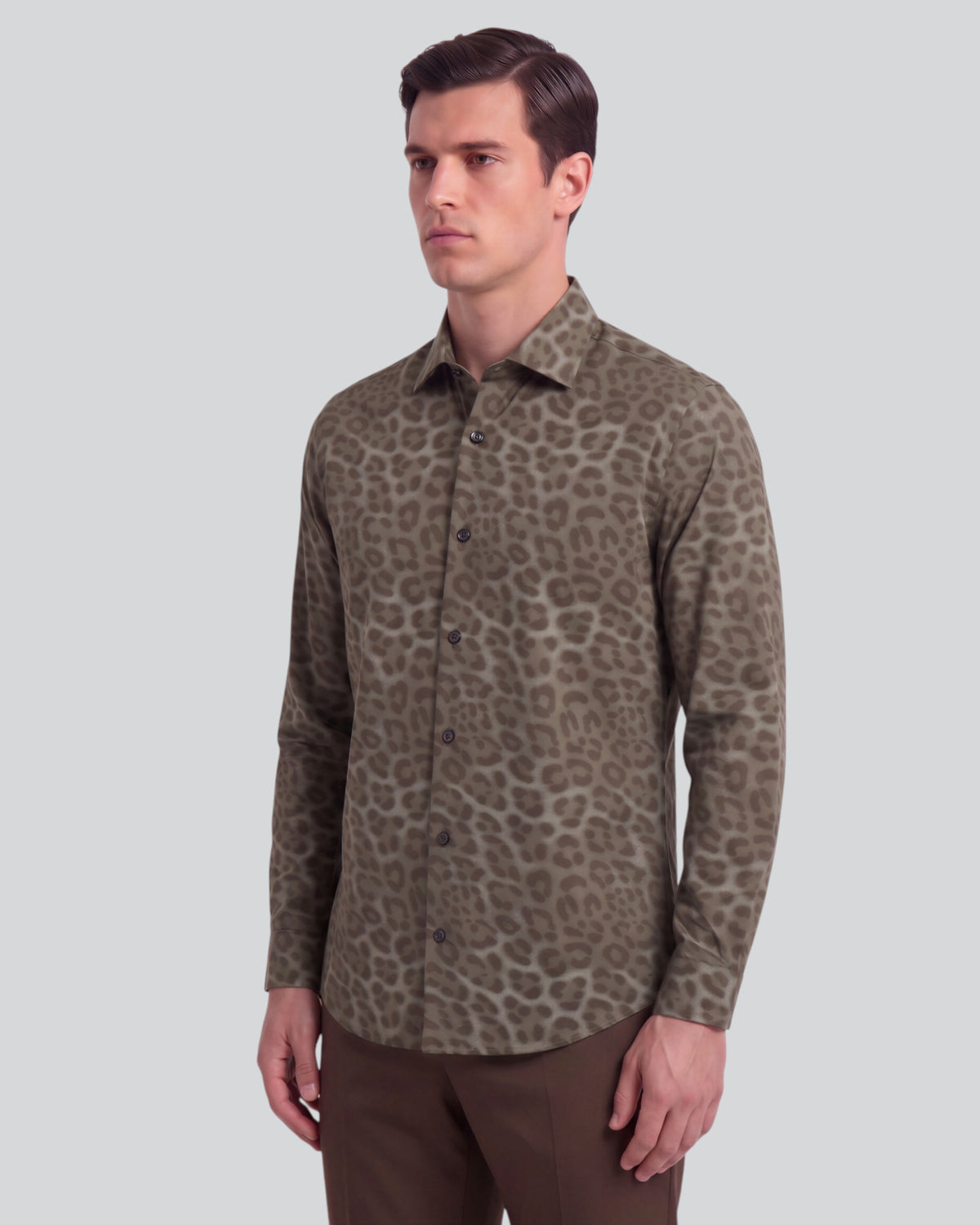 NORMAN LEOPARD SAGE MEN'S PRINTED COTTON LONG-SLEEVE SHIRT