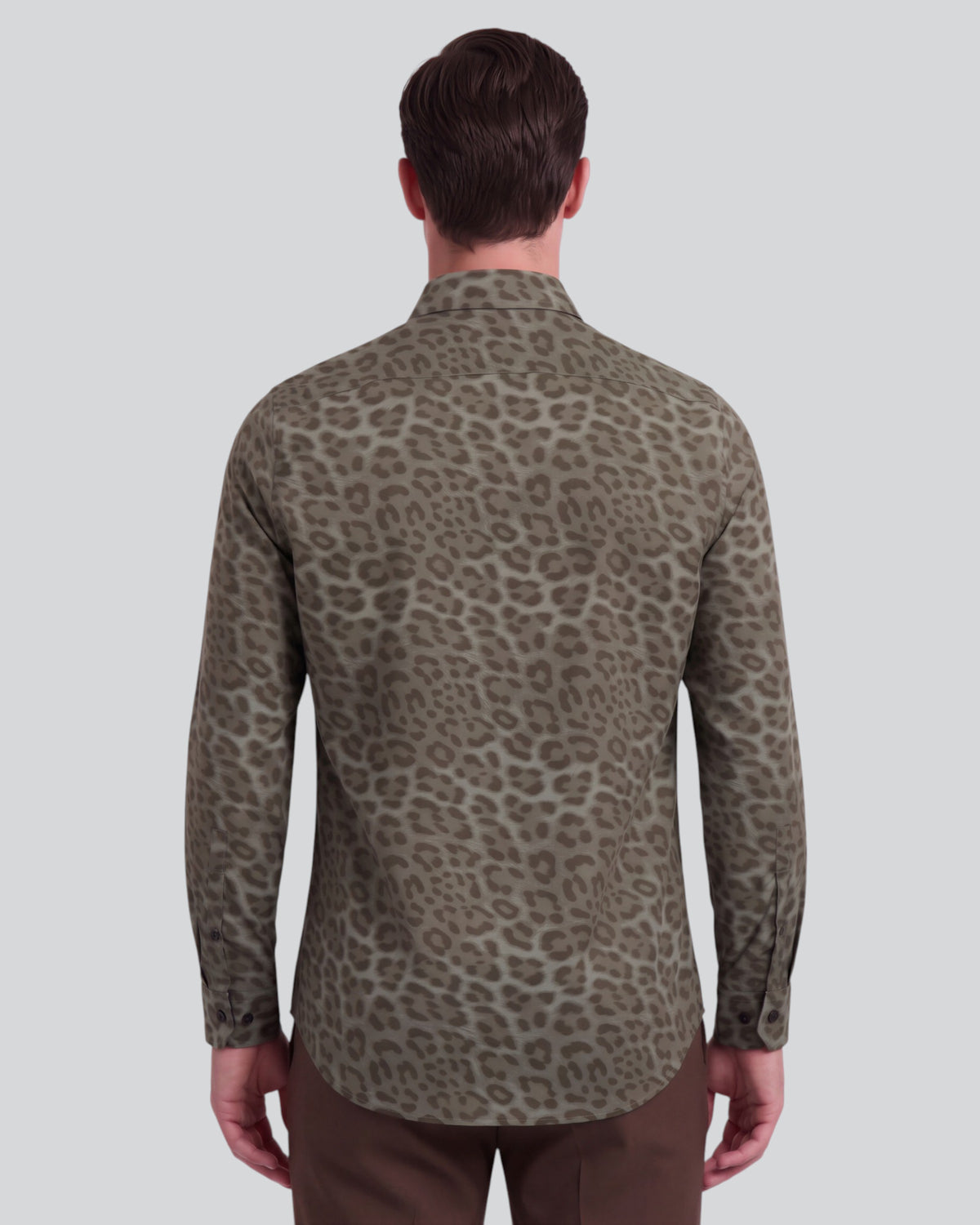 NORMAN LEOPARD SAGE MEN'S PRINTED COTTON LONG-SLEEVE SHIRT