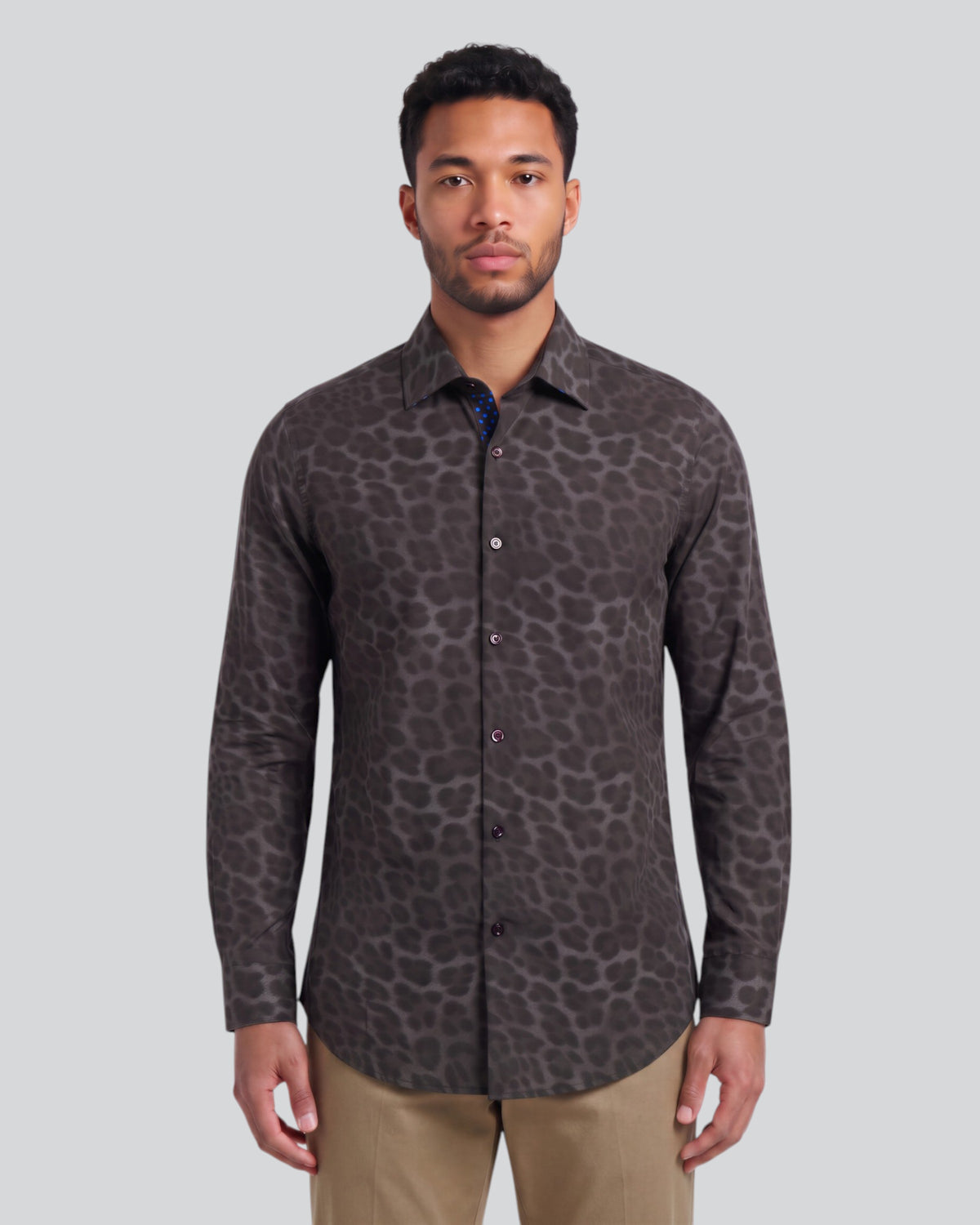 NORMAN LEOPARD BROWNIE MEN'S PRINTED COTTON LONG-SLEEVE SHIRT