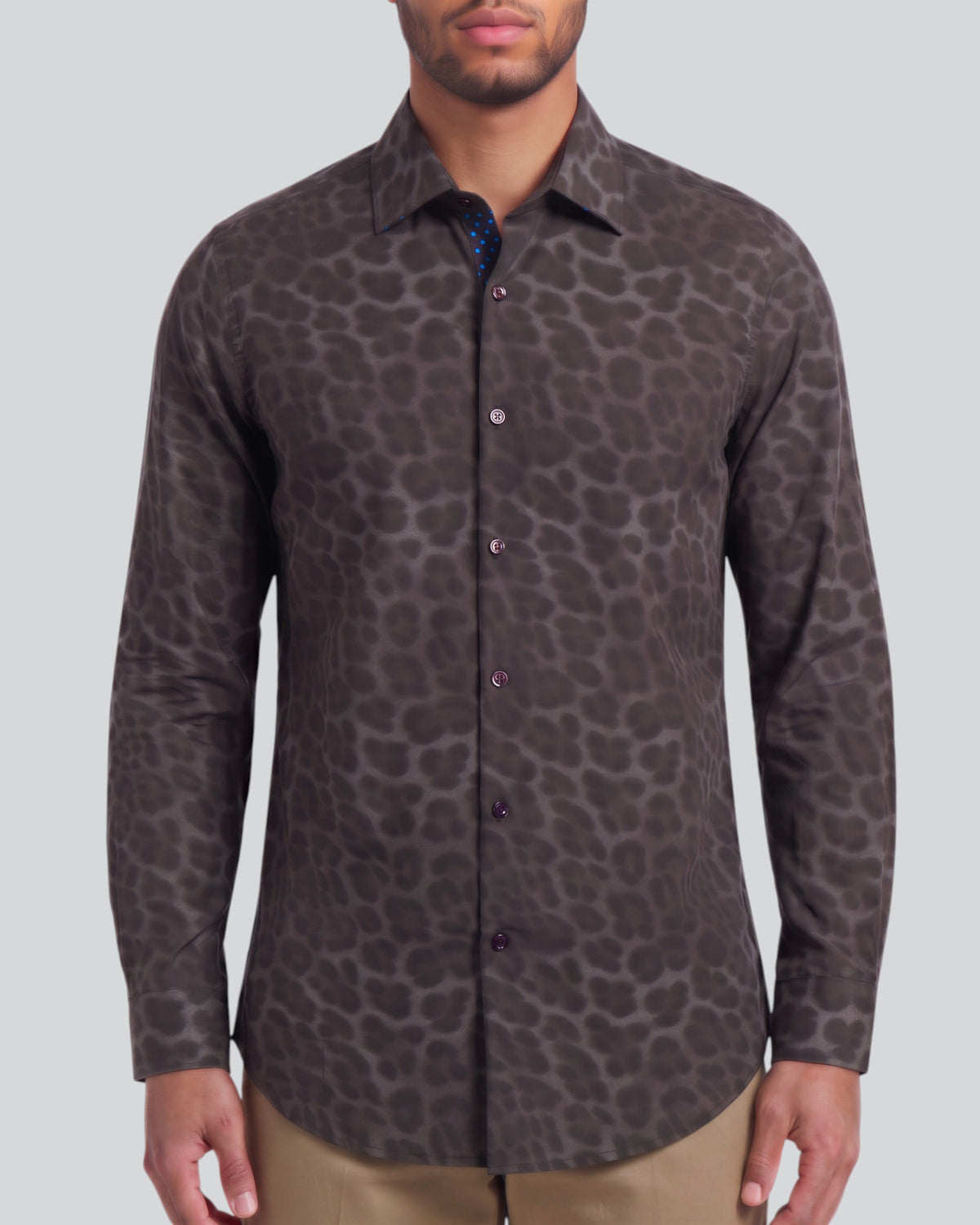 NORMAN LEOPARD BROWNIE MEN'S PRINTED COTTON LONG-SLEEVE SHIRT