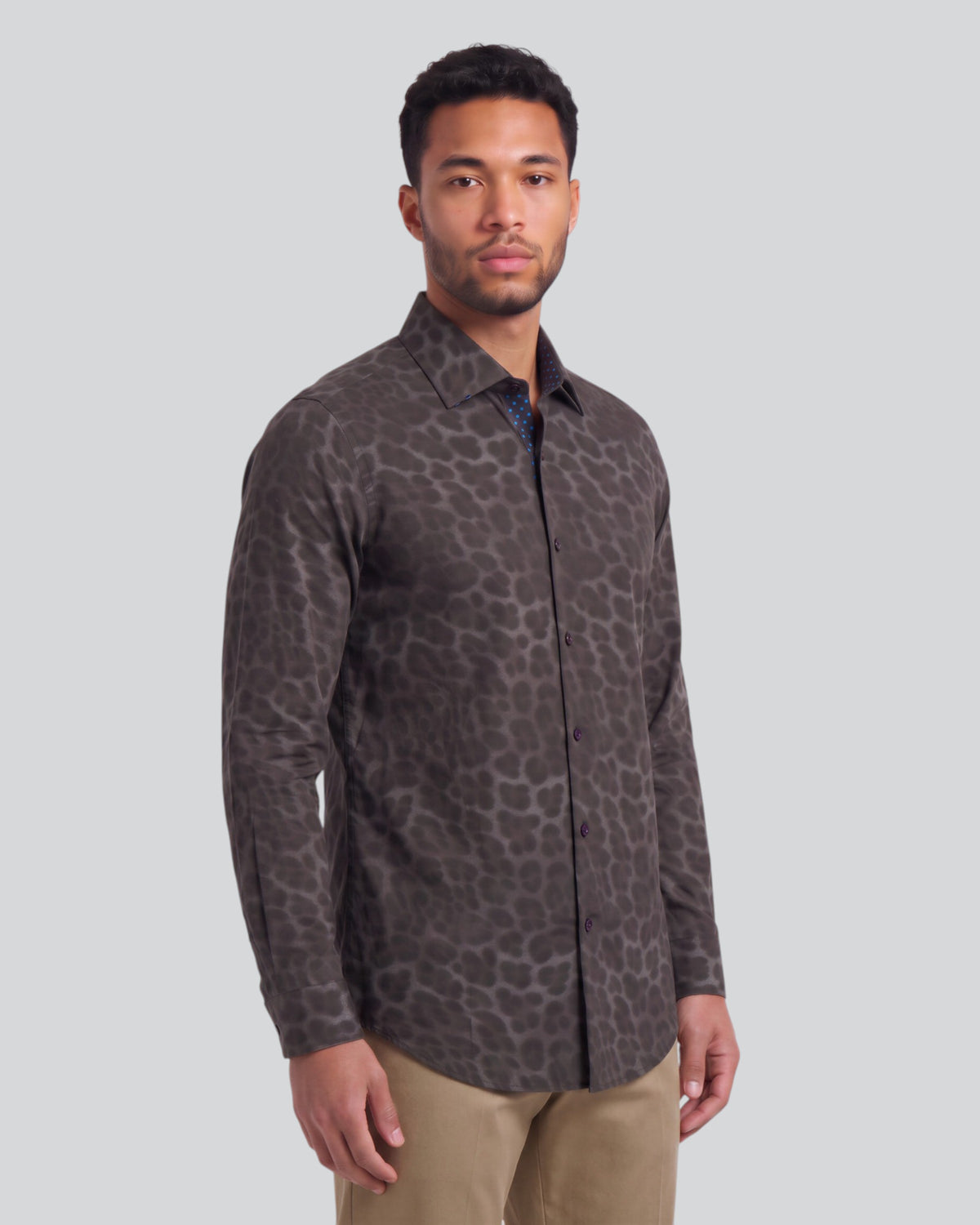 NORMAN LEOPARD BROWNIE MEN'S PRINTED COTTON LONG-SLEEVE SHIRT
