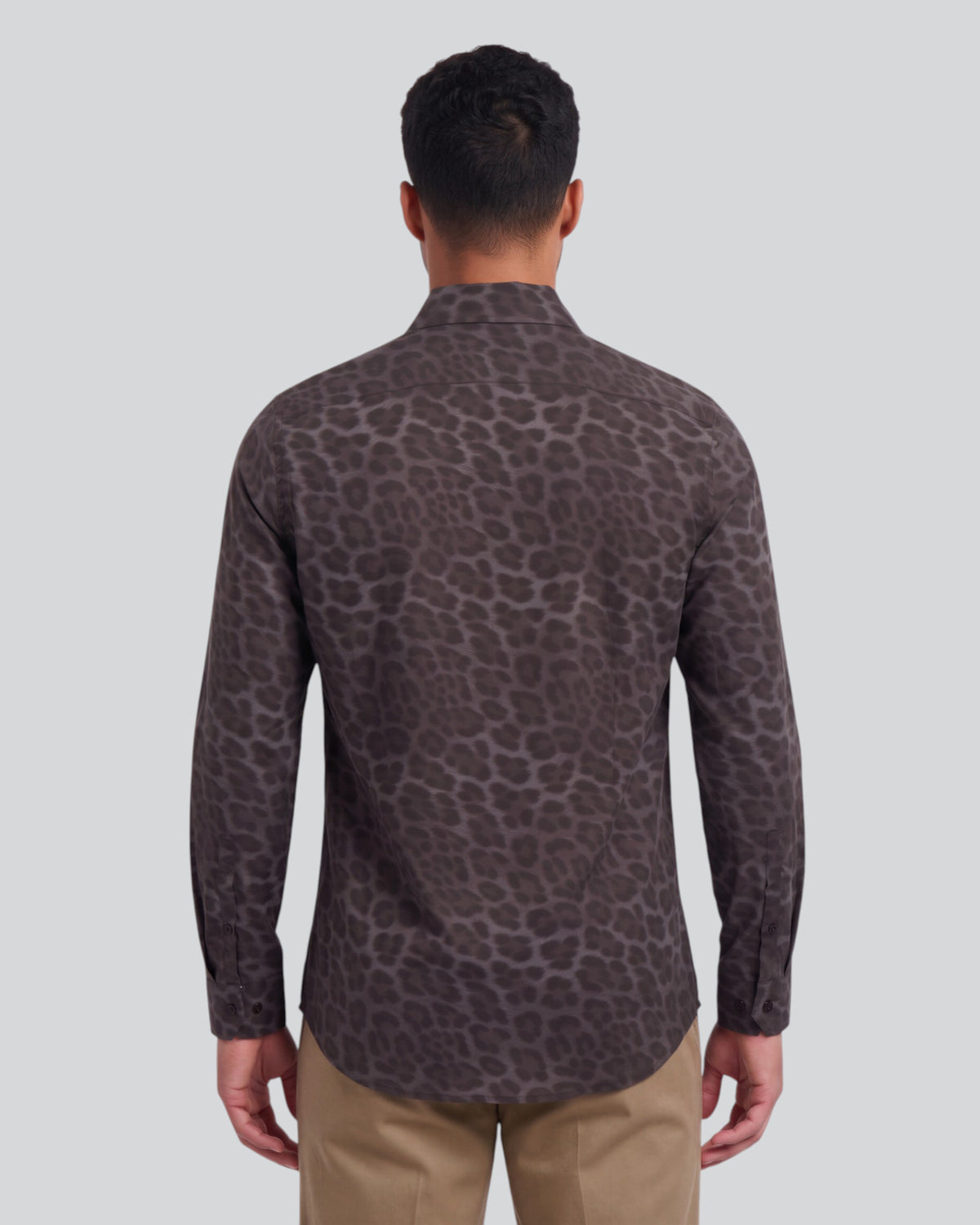 NORMAN LEOPARD BROWNIE MEN'S PRINTED COTTON LONG-SLEEVE SHIRT