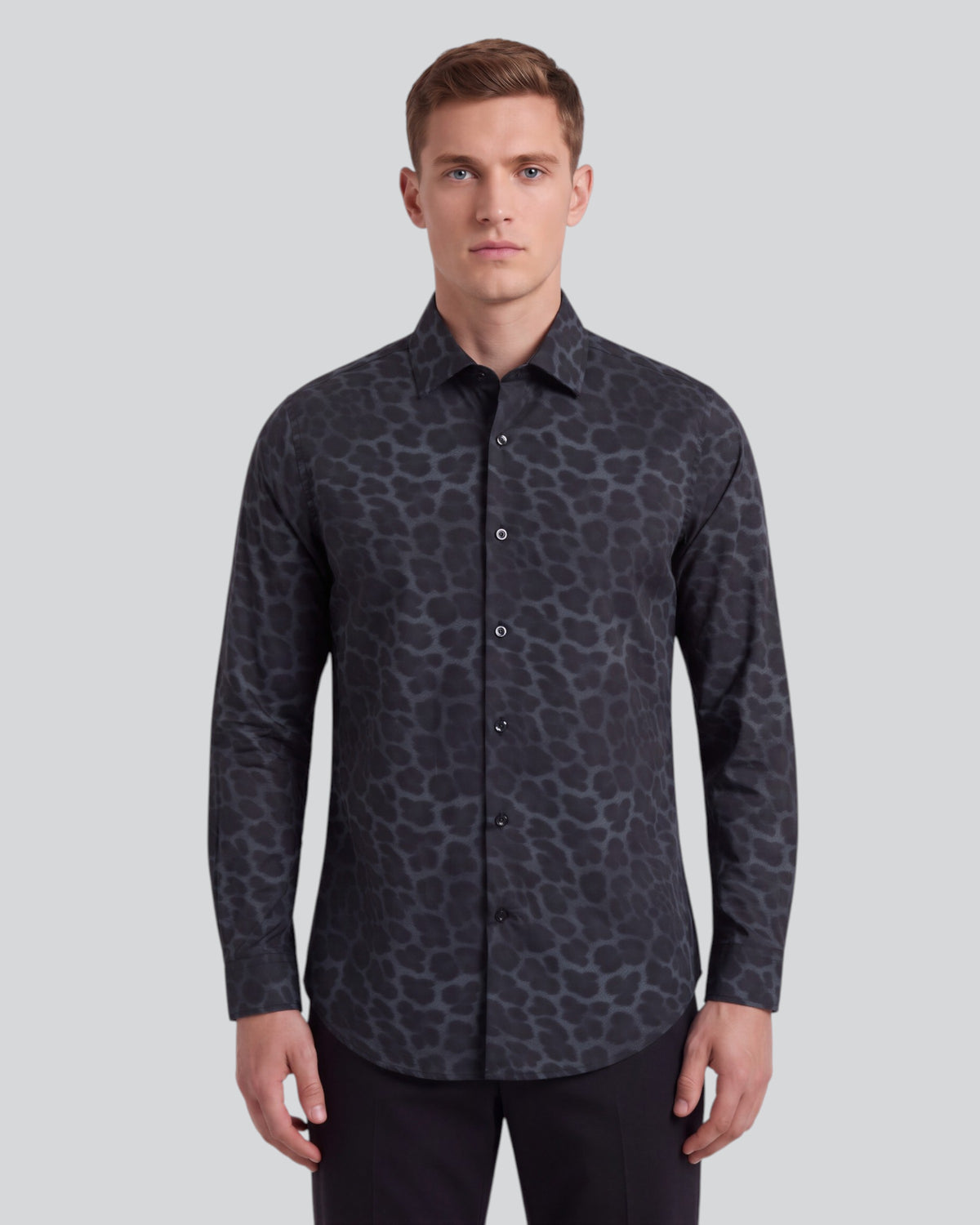 NORMAN LEOPARD SMOKE MEN'S PRINTED COTTON LONG-SLEEVE SHIRT