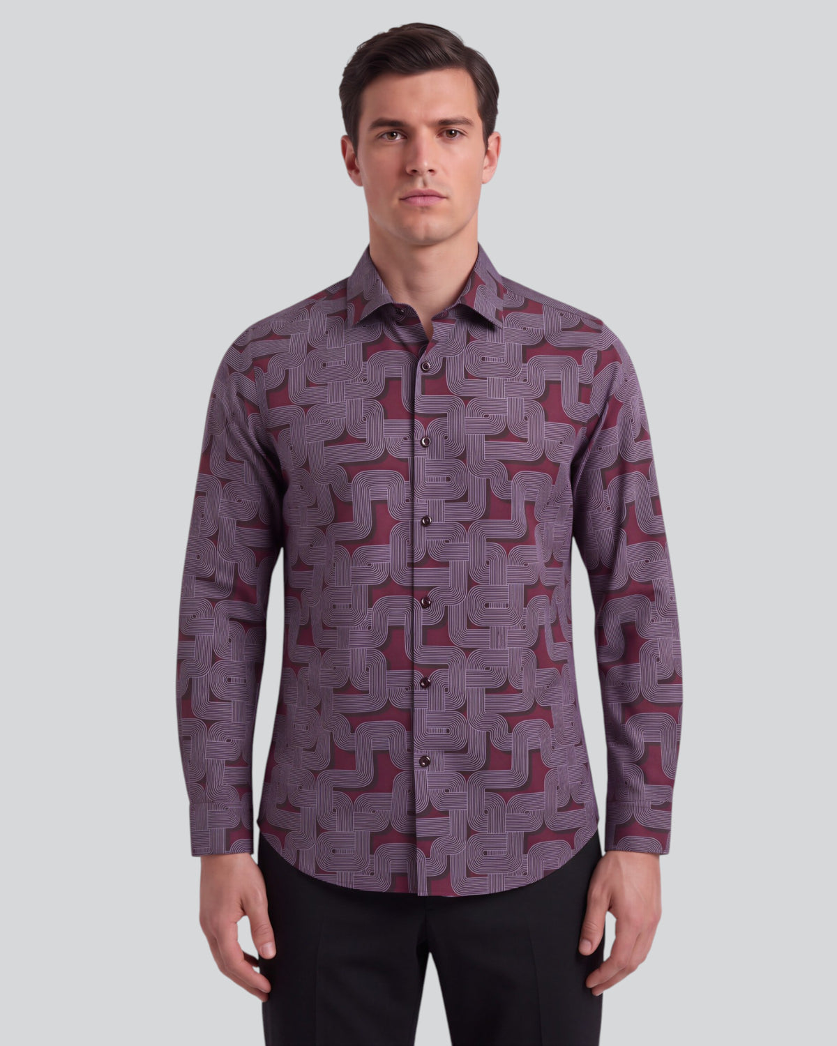 NORMAN BLONS GEO PORT MEN'S PRINTED COTTON LONG-SLEEVE SHIRT
